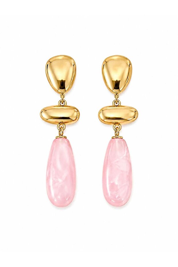 Pink Stone Earrings with Gold Details