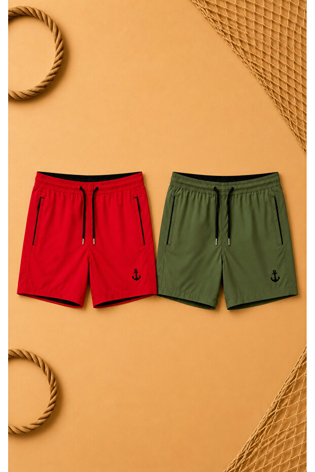 2 Pieces Boys 5-15 Years Sea-Pool-Beach Shorts Waterproof and Lined Fabric Set