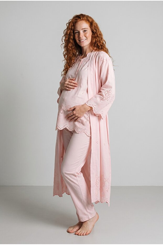 3-Piece Woven Pajama Set for Maternity and Pregnancy