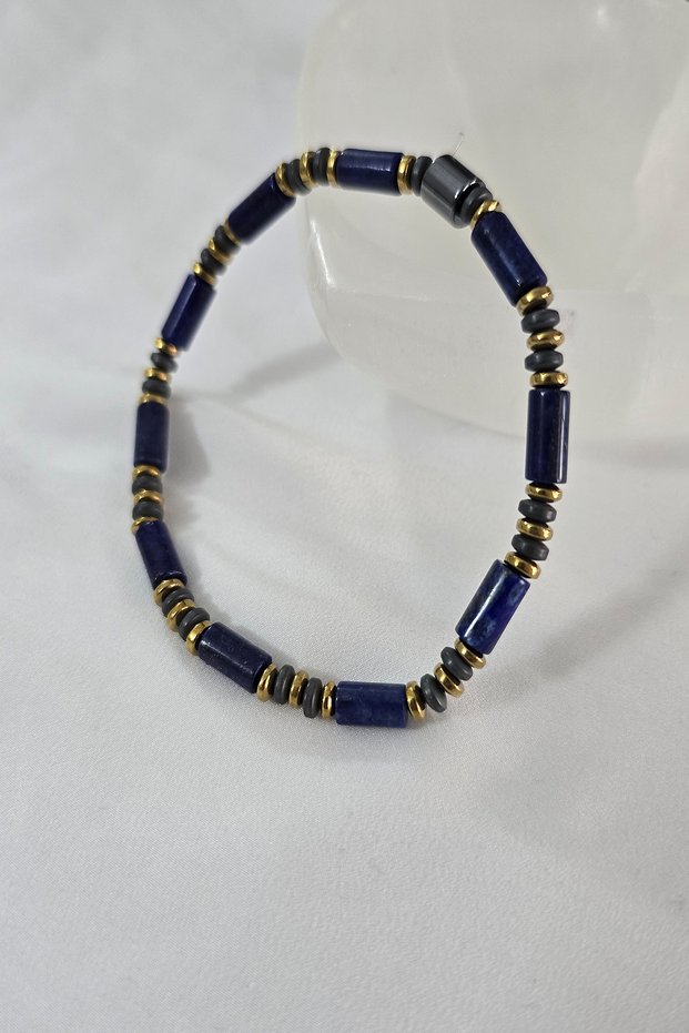 Certified Lapis Lazuli, Hematite Natural Stone Bracelet