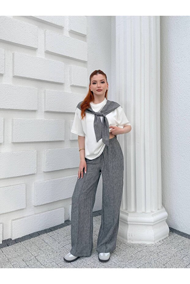 Women's Two-Piece Set Casual Trousers Set with Shawl Detail Summer Comfortable Combination