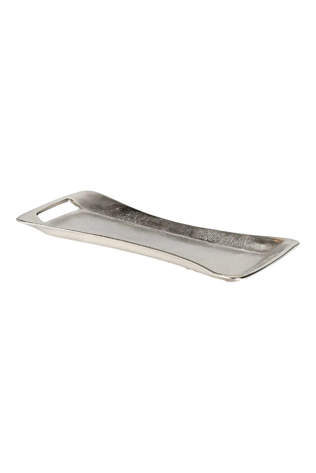 Slim Silver Metal Serving Tray with Rectangular Design