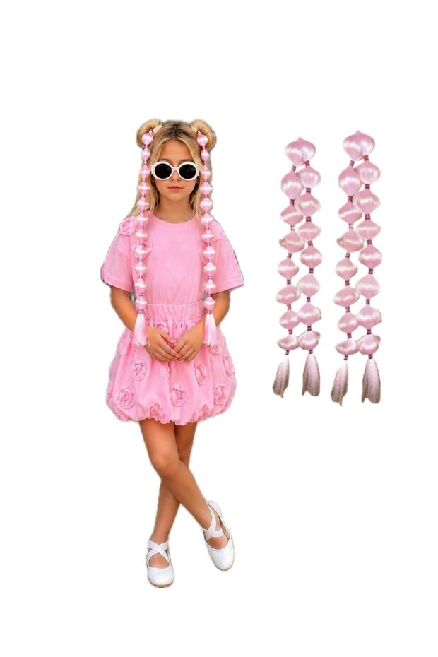 Girl's Rose Balloon Skirt Barbii Skirt 3-Piece Girl's Skirt Set Pink Skirt Set Pink Babble Hair Set Holiday Birthday Invitation Party (the Pattern Is Large)