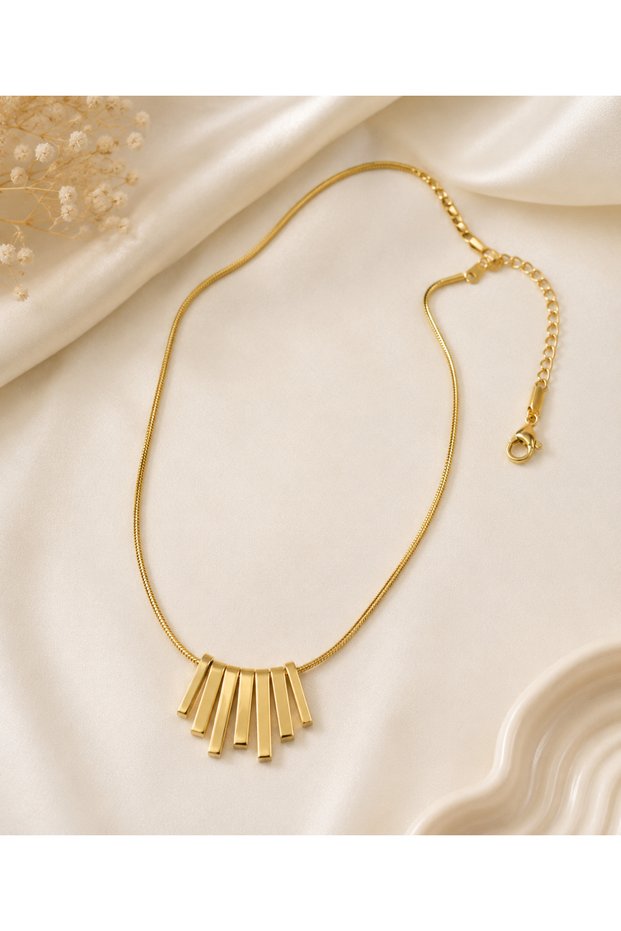 Steel Necklace with Gold Bar Detail
