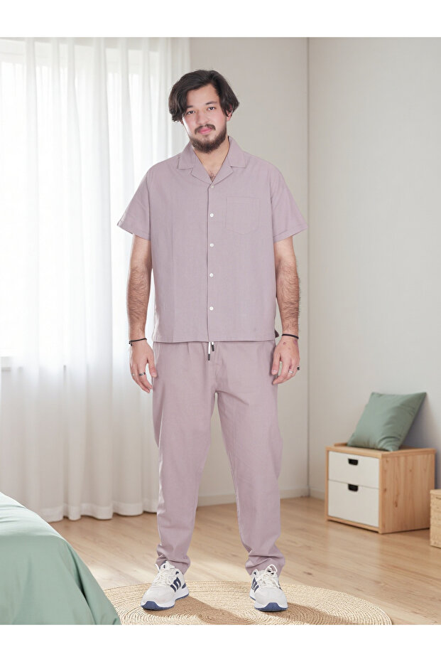 Men's Solid Relaxed Fit Shirt and Trousers Co-Ords
