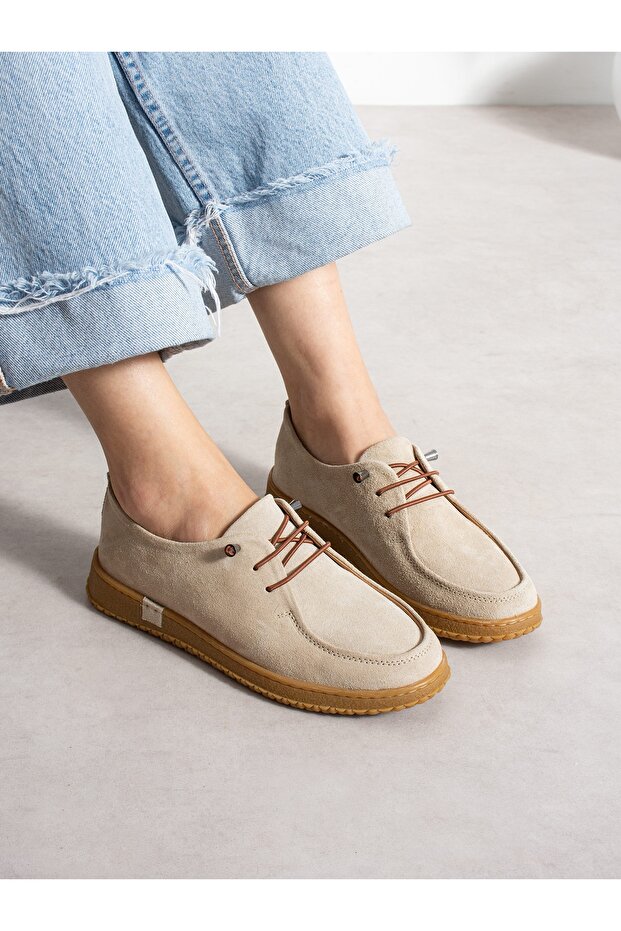 Zeze Cream Genuine Suede Leather Women's Loafer