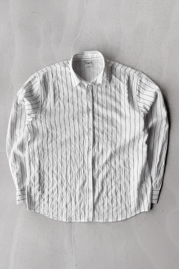 Men's Oversize Summer Striped Shirt with Collar Relaxed Fit Long Sleeve Shirt - White