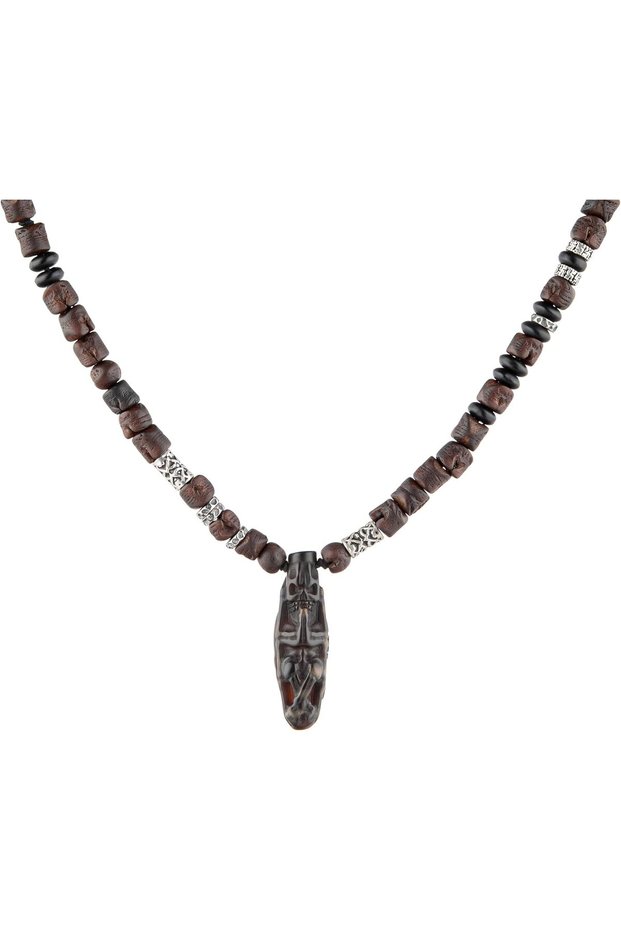 Yoruba Men’s Necklace, 925 Sterling Silver & Onyx Pendant Necklace, Date Beads Handmade Adjustable Jewelry