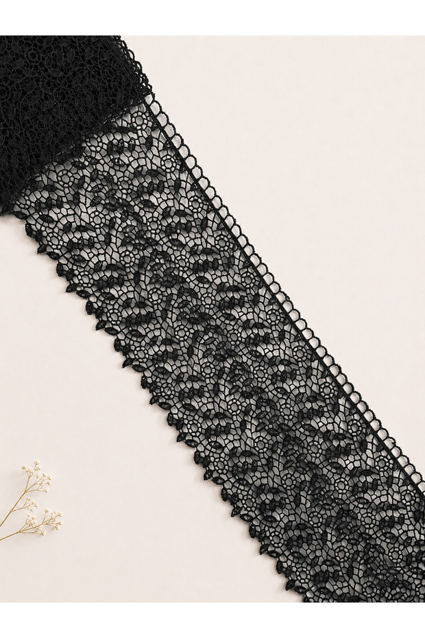 11 cm Floral Patterned Black Guipure Lace Ribbon - Decorative Ornament - 1 Meter-1043 Black