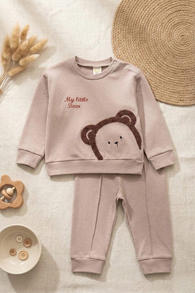 Teddy Bear Embroidered Cotton 2-Piece Baby Boy Set