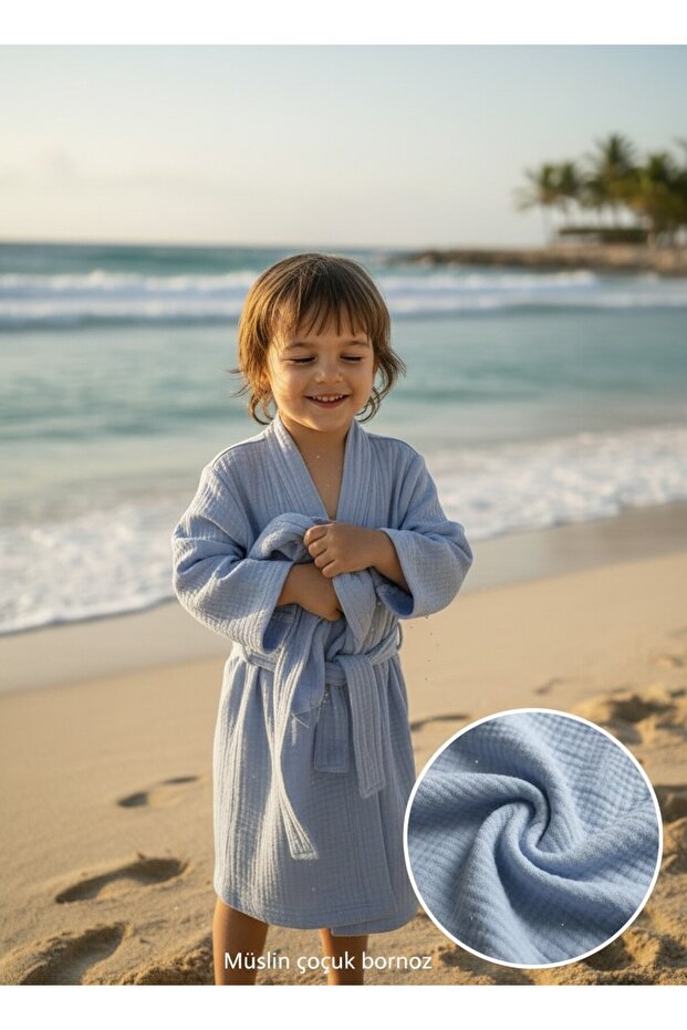 100% Cotton Muslin Children's Bathrobe Hooded Bath and Beach Towel