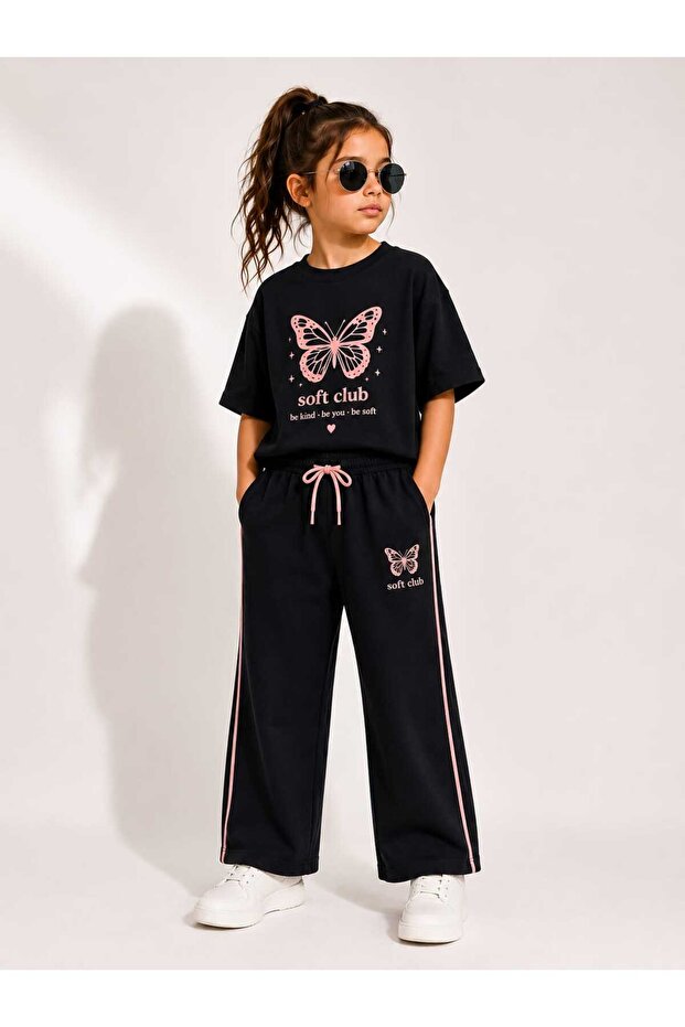 Girl's Butterfly Printed Oversized Summer Set