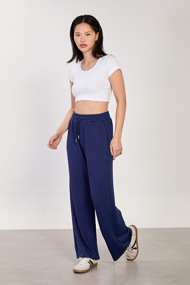 Women's Modal Sweatpants with Elastic Waist - Navy Blue