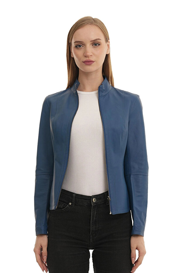Blue Cobalt Blue Pitikare Women's Leather Coat
