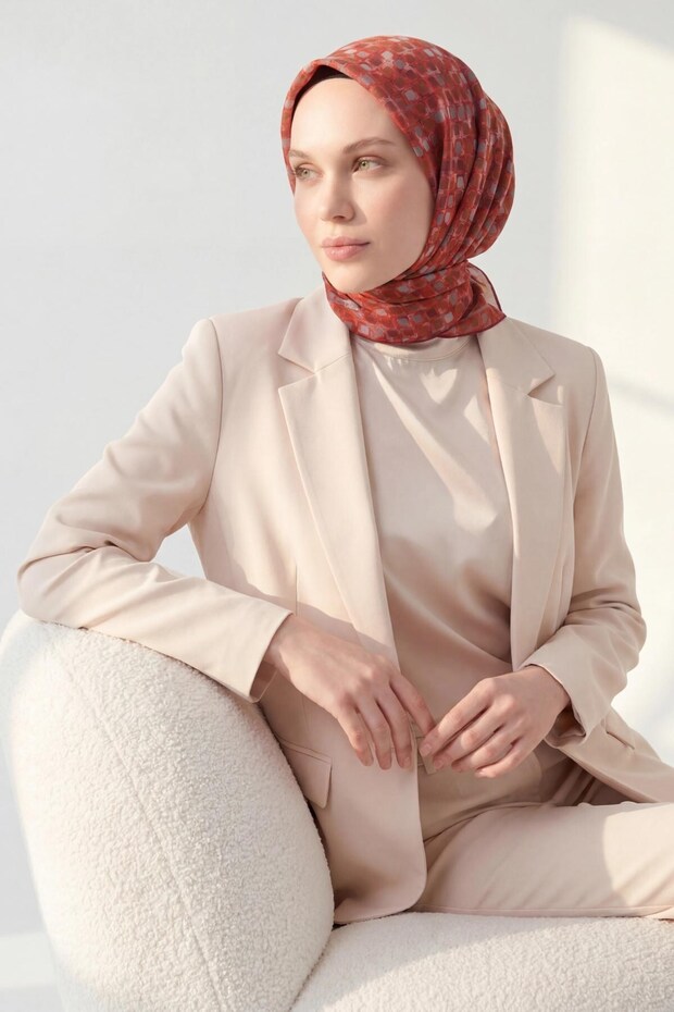 وشاح ناعم بتصميم فسيفساء ريترو أحمر 90x90