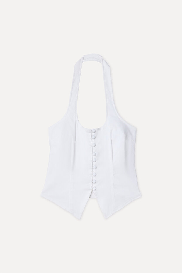 Women's White Fitted U-Neck Sleeveless Blouse