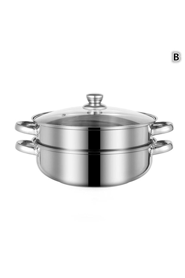 B 【SSummer10】Stainless Steel Single Double-Layer Steamer Basket - Thickened Pot Steaming Grid Rack .