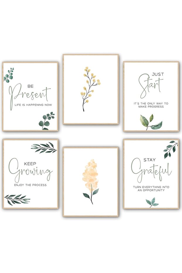 Inspirational Wall Art for Office - Sage Green Wall Decor - Boho Bathroom Decor - Motivational (Set of 6, 8x10 In)