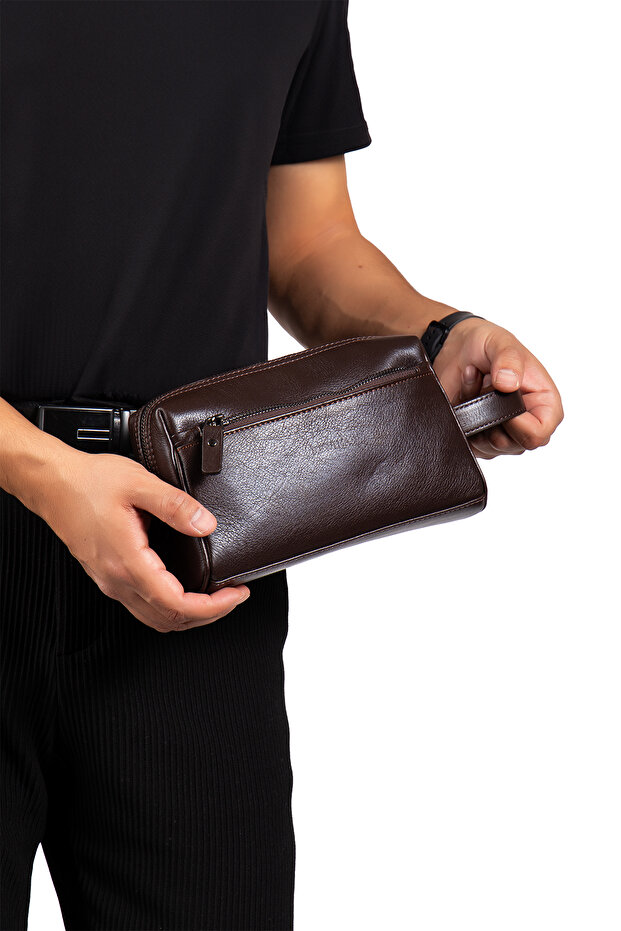 Brad Dark Brown Genuine Leather Zippered Portfolio Handbag