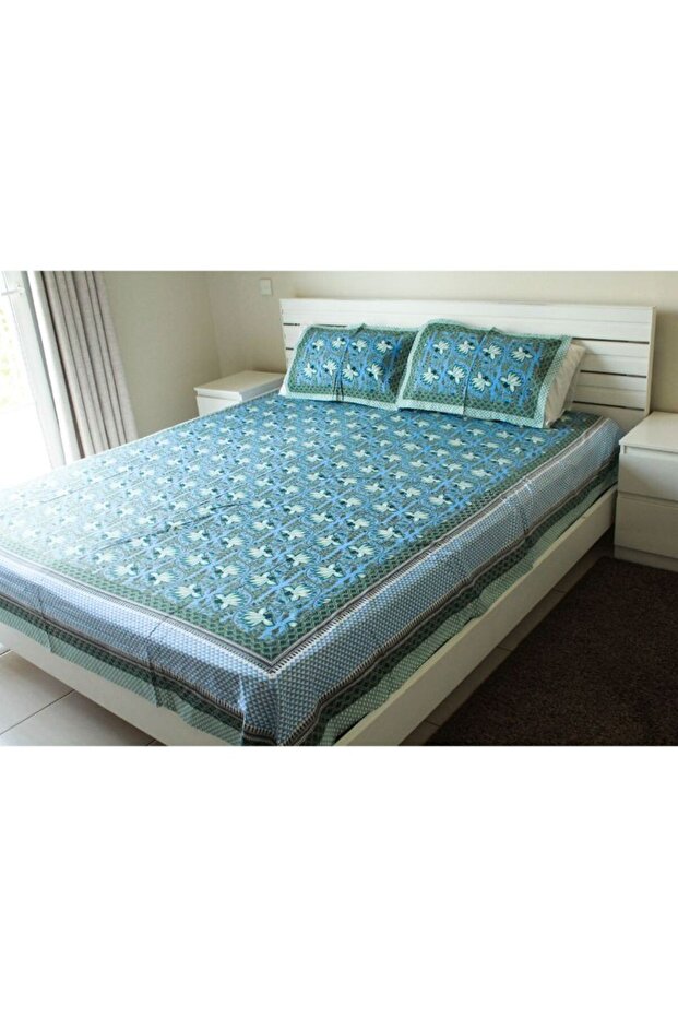 Bedsheet and 2 Pillow Covers – Light Blue Lotus Bloom Print