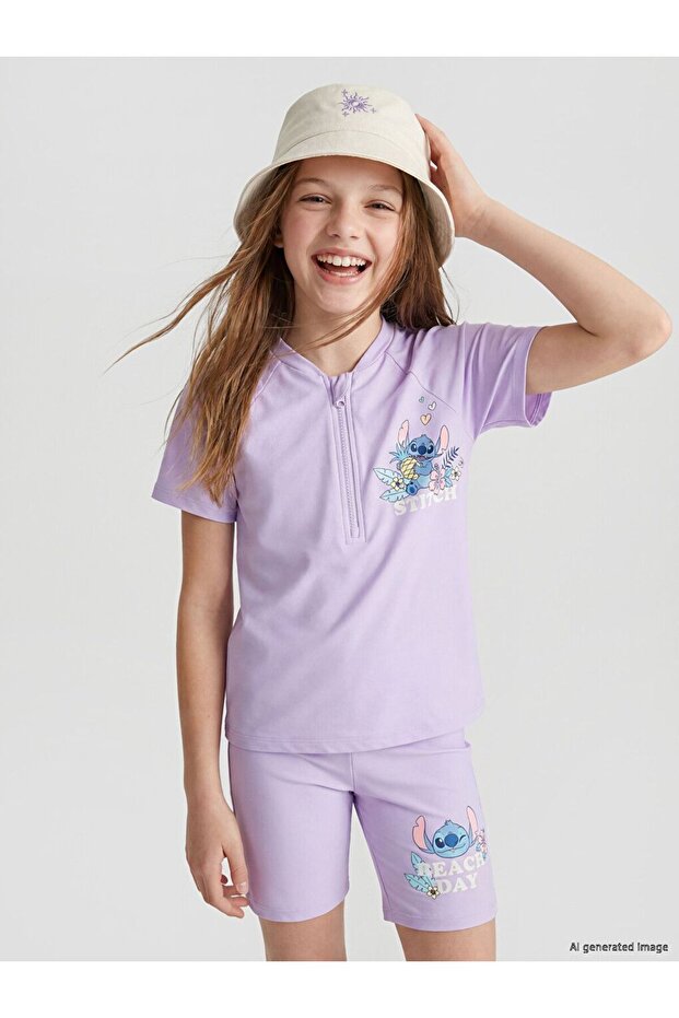 Stitch Printed Quick-Drying Girls' Swimsuit Set