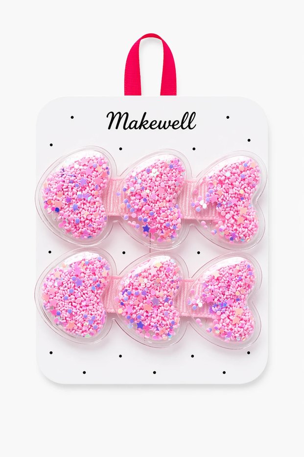 Girl's Heart Shaped Water-Glossy Side Clip – Pink Color Hair Clip (Set of 2)