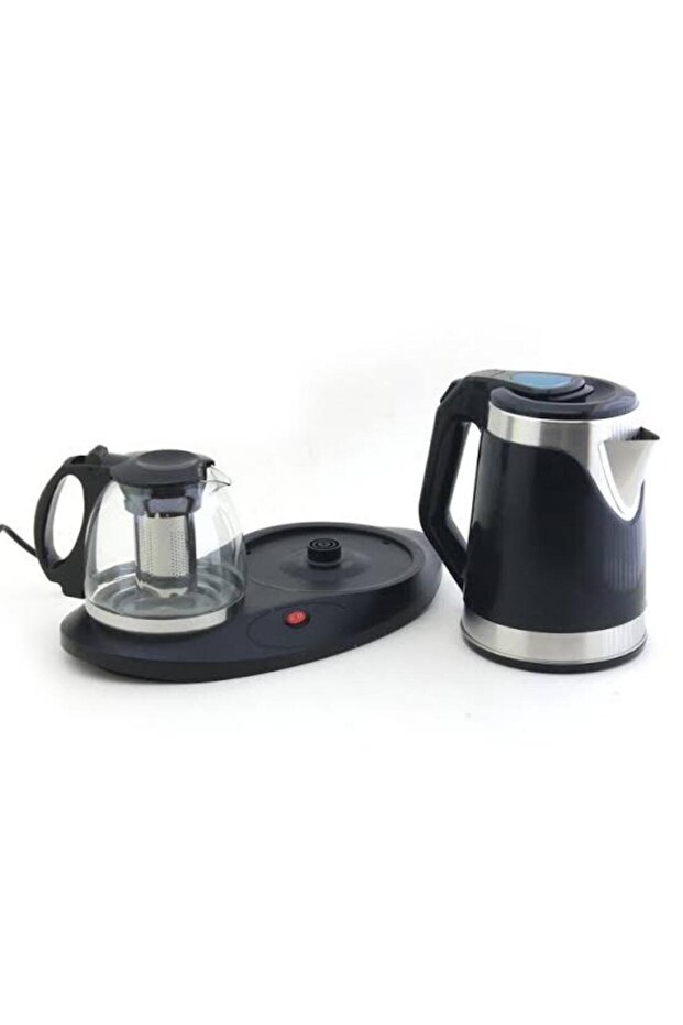 Electric Tea Maker Set with Stainless Steel Kettle & Glass Teapot, Dual Pot Tea Brewing Tray