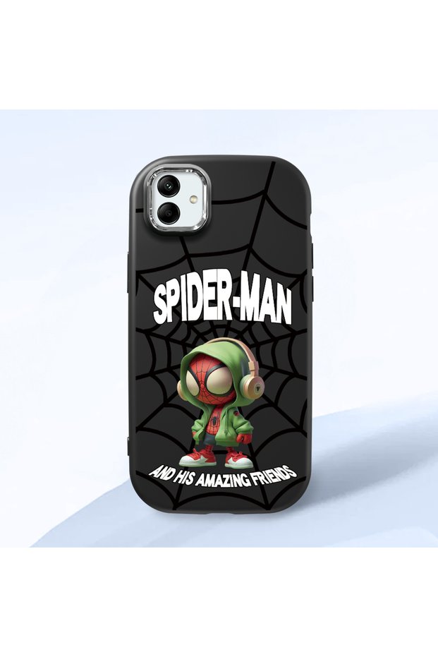 Samsung Galaxy A04 Compatible Case Camera Protector Black Silicone Couple Phone Case Spiderman Patterned