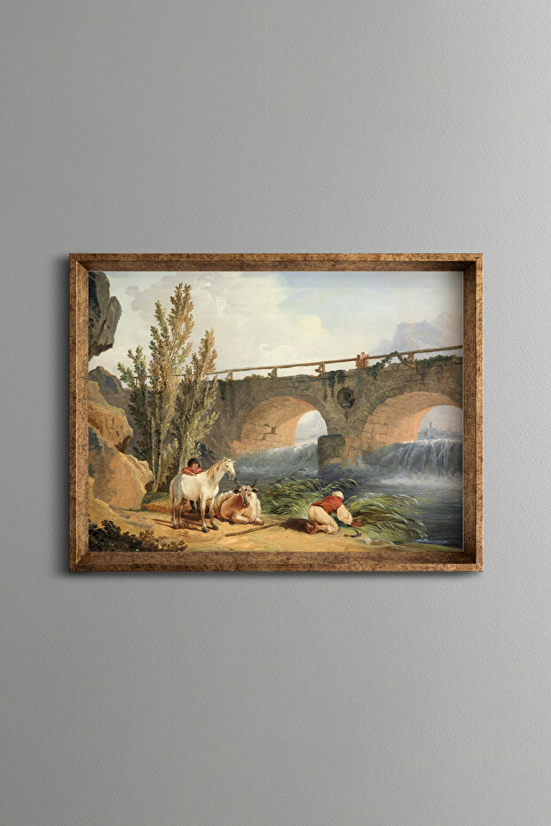 Bridge and River View - Vintage Patterned Frame - Slim Model