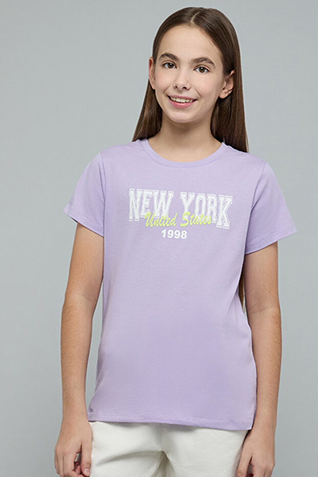 Typography Print T-Shirt with Crew Neck and Short Sleeves