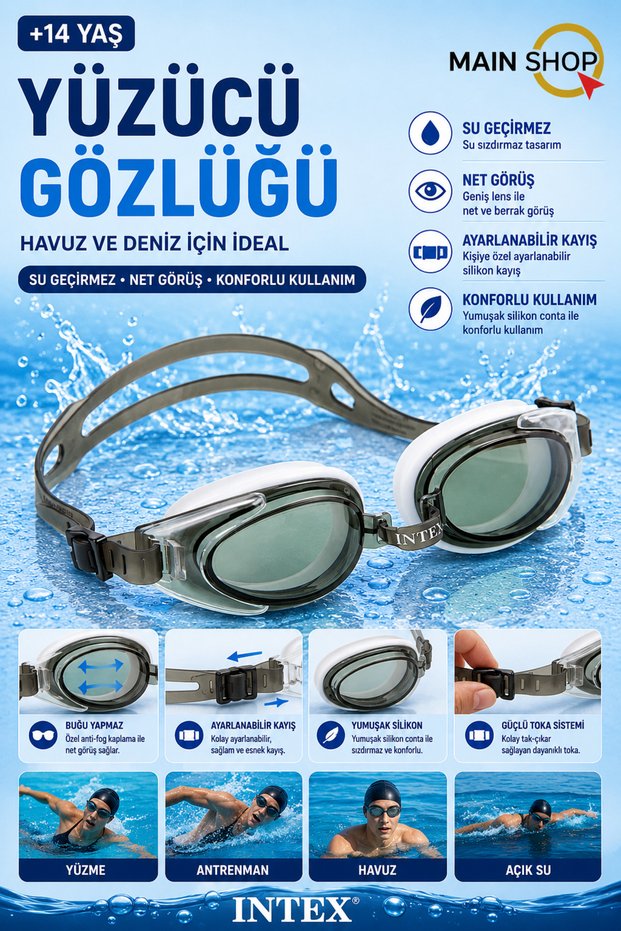 Intex Adult Swimming Goggles +14 Years - Professional Pool and Sea Goggles Water Leak Proof M-55685