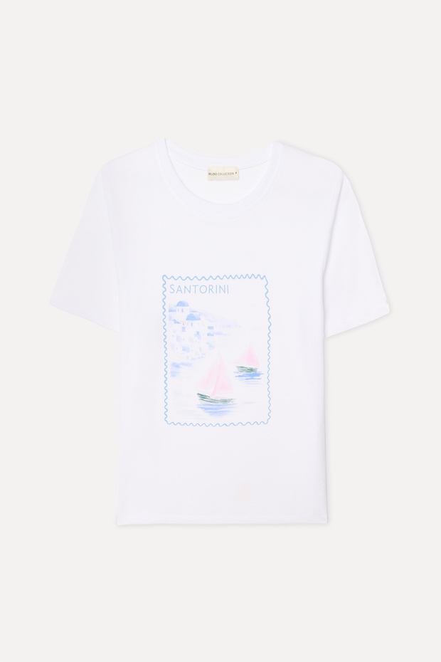 Women's White Printed Crew Neck T-Shirt