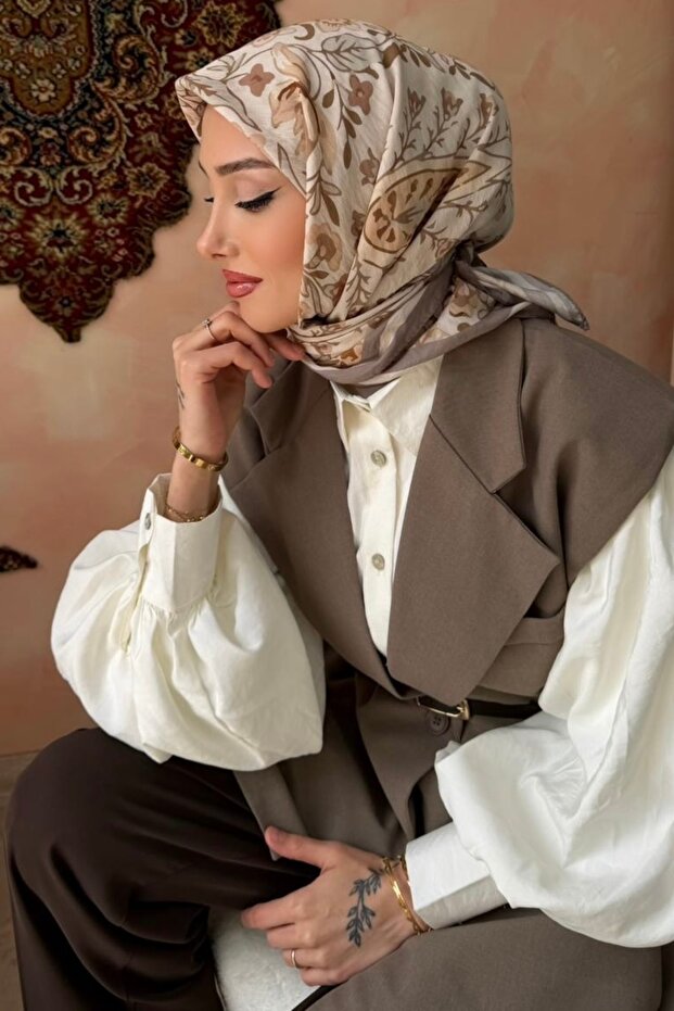 Stone Patterned Silk Scarf - 1