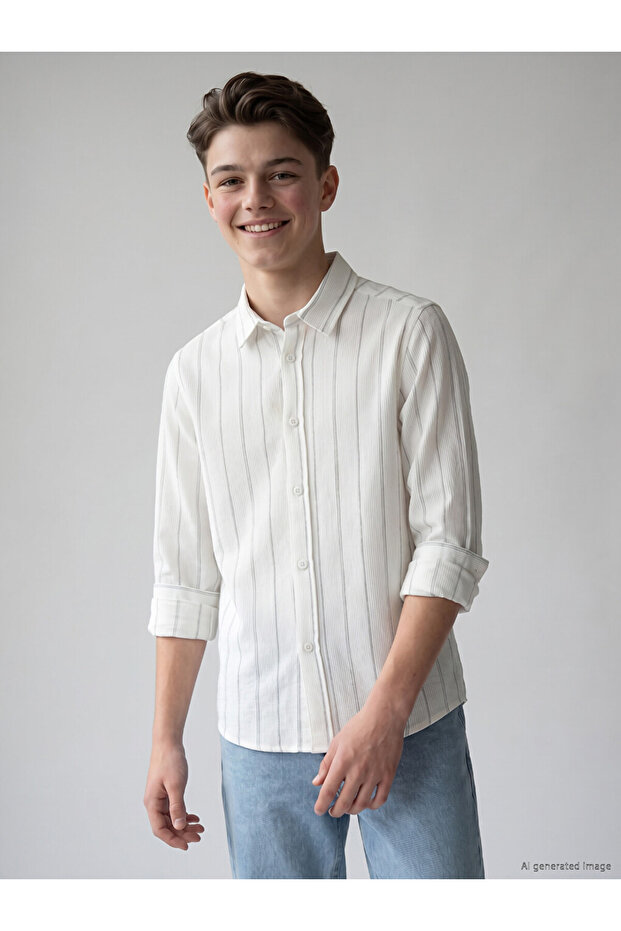 Long Sleeve Striped Dobby Boys' Shirt