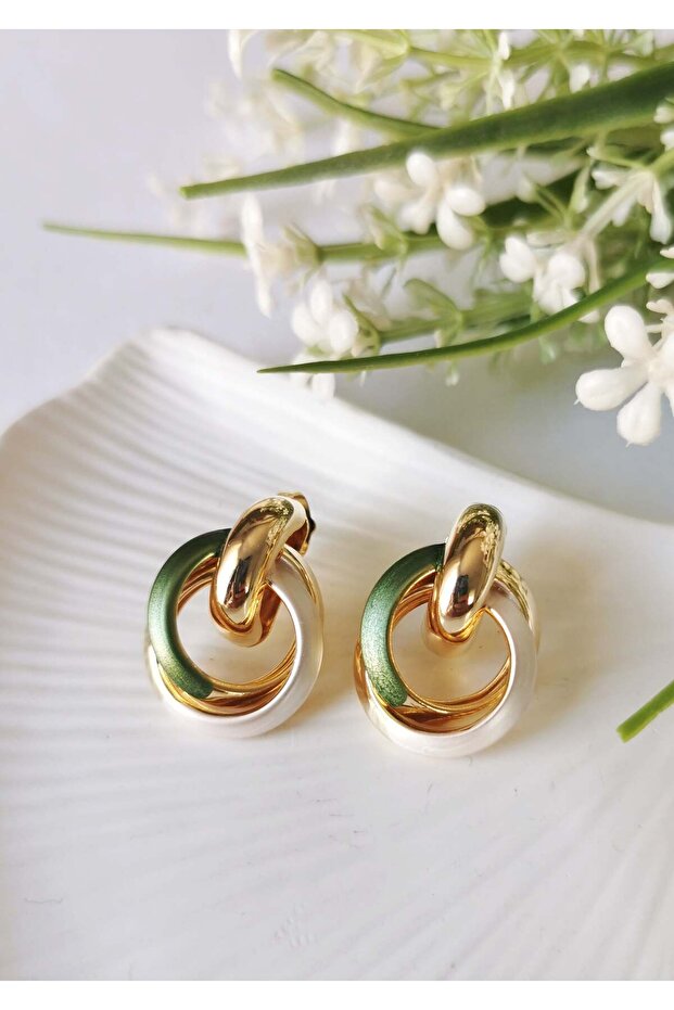 Mira Interlocking Ring Steel Earrings 2X2.5 cm – Emerald Green