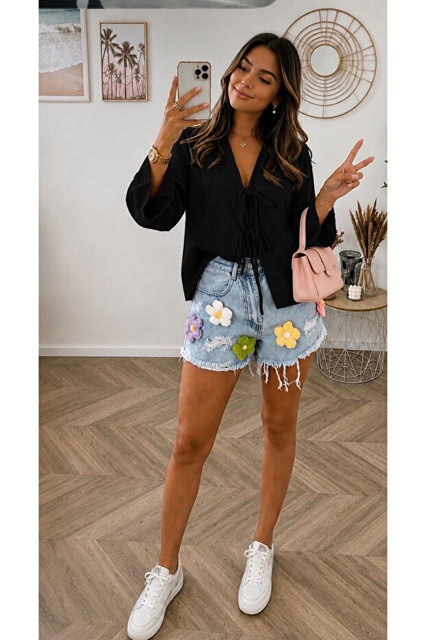 Tie-Front Kimono Shirt with 2 Ties