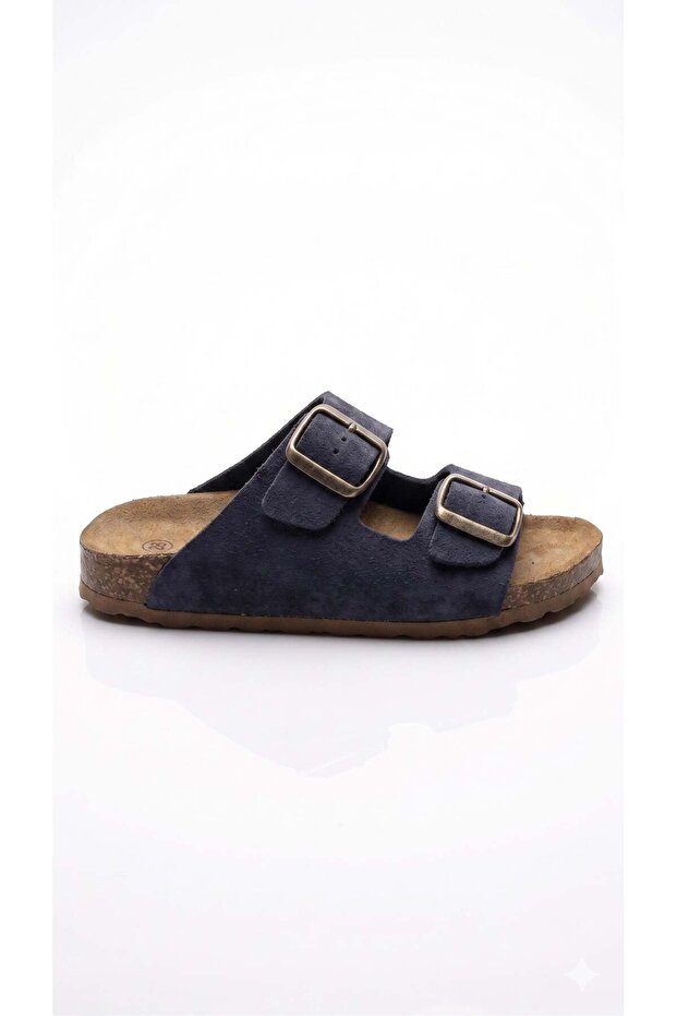 Children's Anatomical Sole Double-Strapped Adjustable Slippers 26-36 Dark Blue