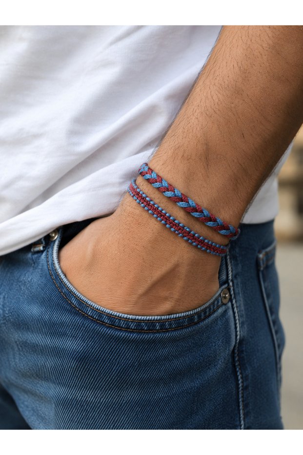 Macrame 2-Pack Burgundy Blue Fan Bracelet