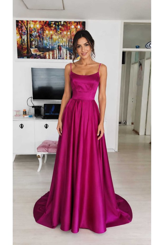 Fuchsia Satin Evening Dress