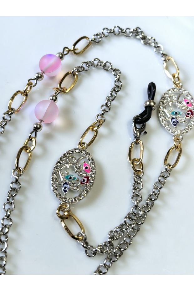 Glasses Chain Light Effect Silver Color with Natural Stones
