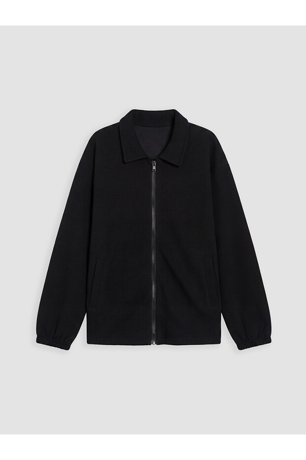 Nevavm Shirt Collar Boys' Zippered Sweatshirt with Difference in Color