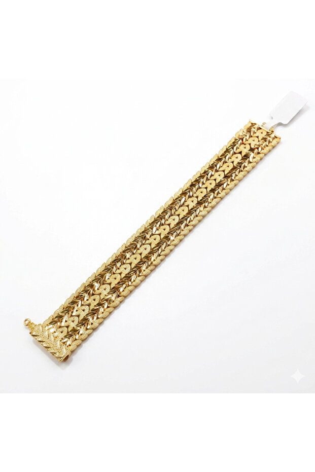 Gold-Tone Leaf Pattern Mesh Bracelet for Women, Wide Link Bracelet with Decorative Box Clasp
