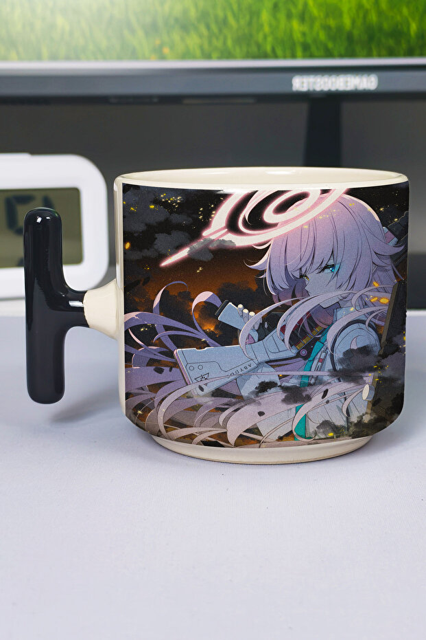 Blue Archive Printed Ceramic Luxury Mug (1 Piece) T-Shaped Special Black Handle Wave Handle V3T