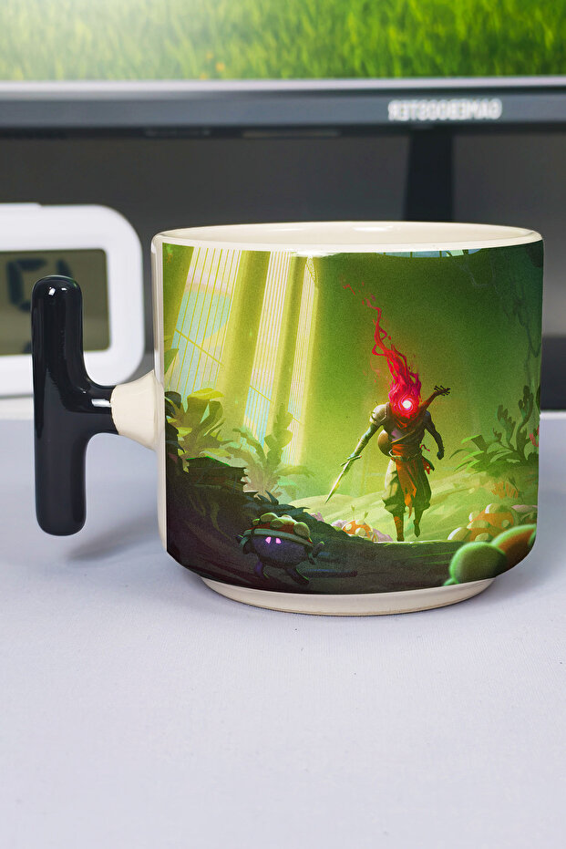 Dead Cells Printed Ceramic Luxury Mug (1 Piece) T-Shaped Special Black Handle Wave Handle V2T