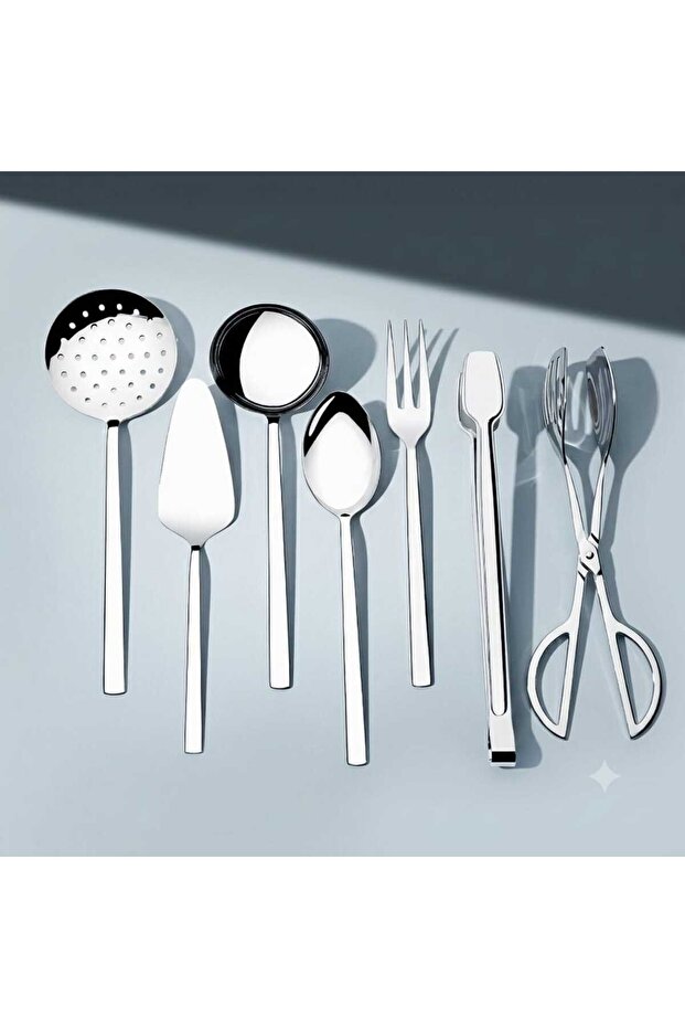 Dalyan Sade 7 Piece Stainless Steel Serving Scissors and Tongs Set