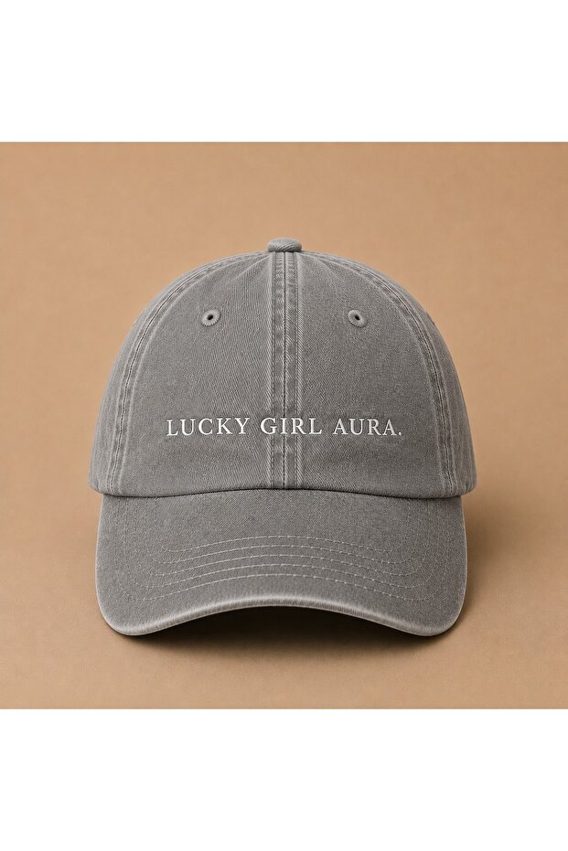 Lucky Girl Aura Embroidered Vintage Washed Cap Hat