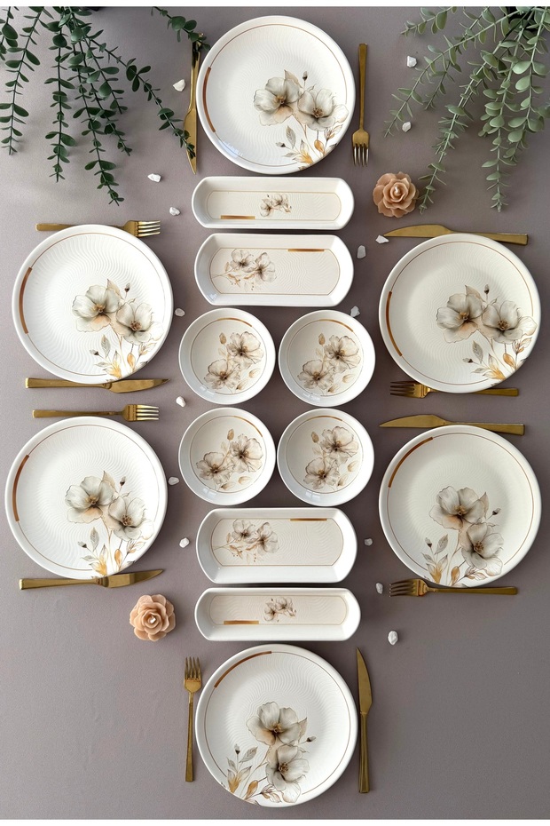 Nevruz Model Embossed 6-Person 14-Piece Modern Breakfast Set
