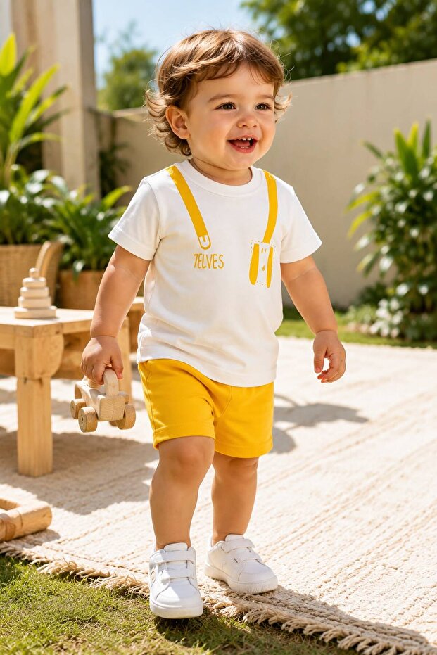 Summer Baby Boy Set with Printed Strap Shorts 0-24 Months