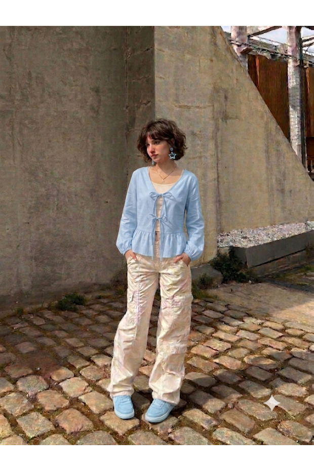 Ruffled Front Tie Bolero Shirt