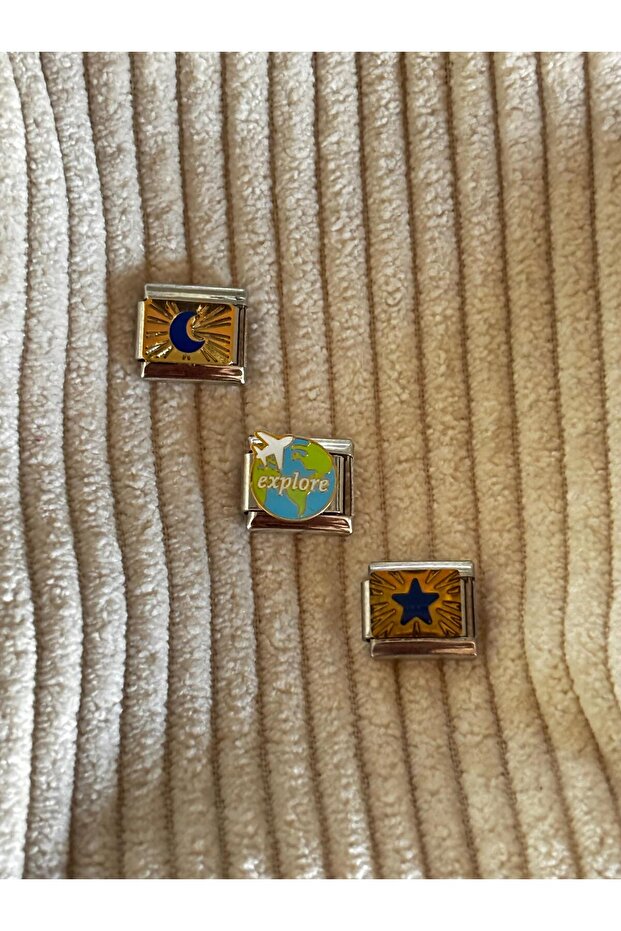 Ay&Dünya Airplane&Star Multi-Combination Steel Italian Charm